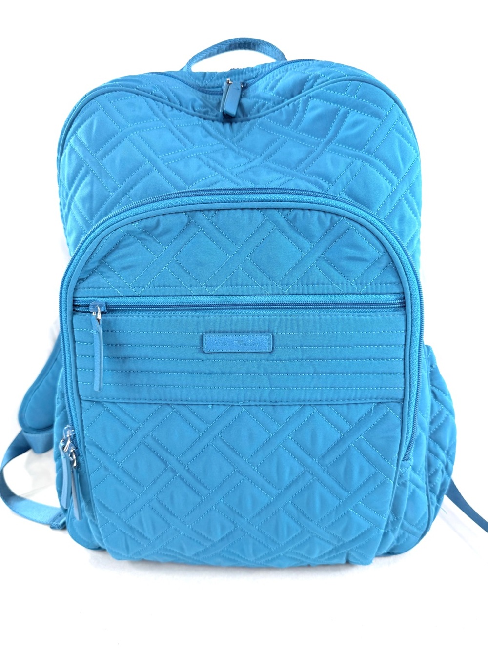 Vera Bradley Turquoise Quilted Large Backpack Side Pockets Zip Around Organizer
